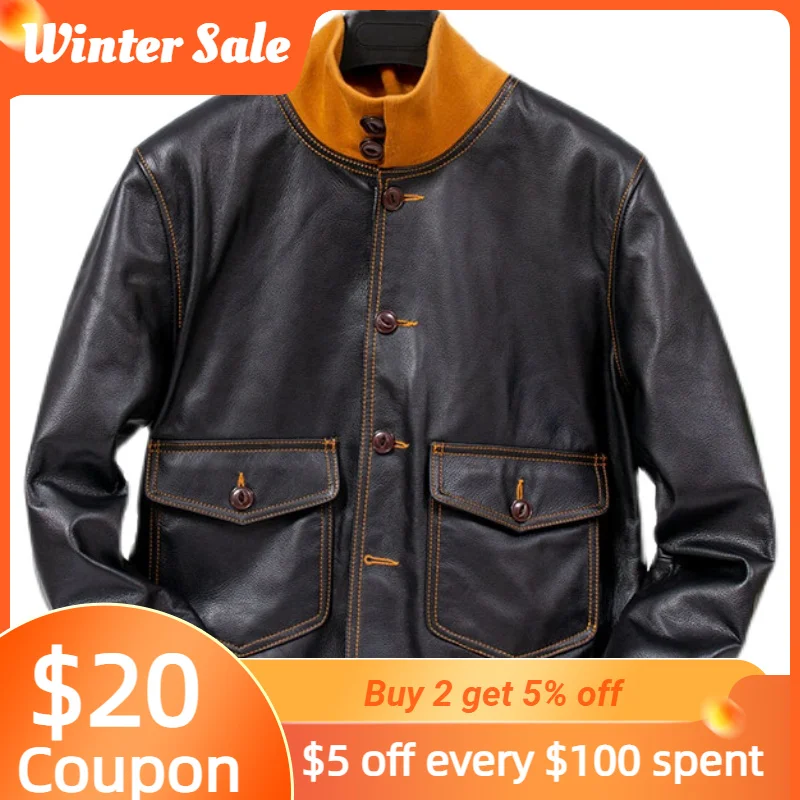 

2023 Black Genuine A1 Pilot Leather Jacket Men Military Style Plus 4XL Real Natural Cowhide Autumn Slim Fit Short Aviation Coat