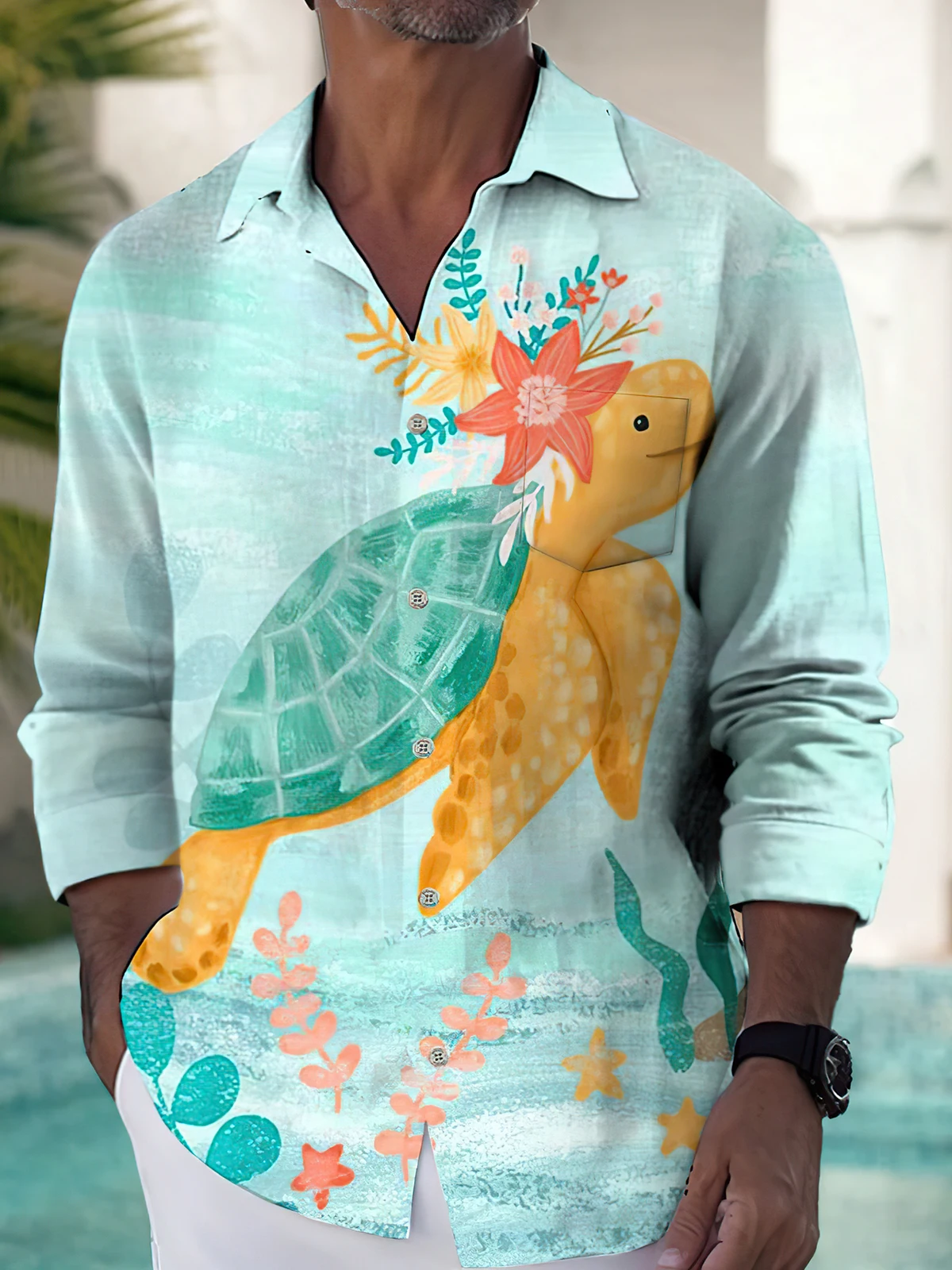 

Men's shirt Marine life art pattern casual long sleeve blouse For spring and summer