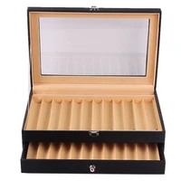 24 slots wooden fountain pen display case luxury topped pu leather pen display case jewelry organizerblack