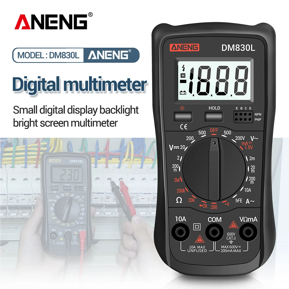 

ANENG DM830L Digital Multimeter Voltage Current Meter Capacitance Tester 1999 Counting Electric Transistor Capacitor DC/AC