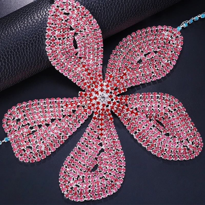 Stonefans розовый цветок груди цепи жгута ювелирные изделия Стразы Bralette качество