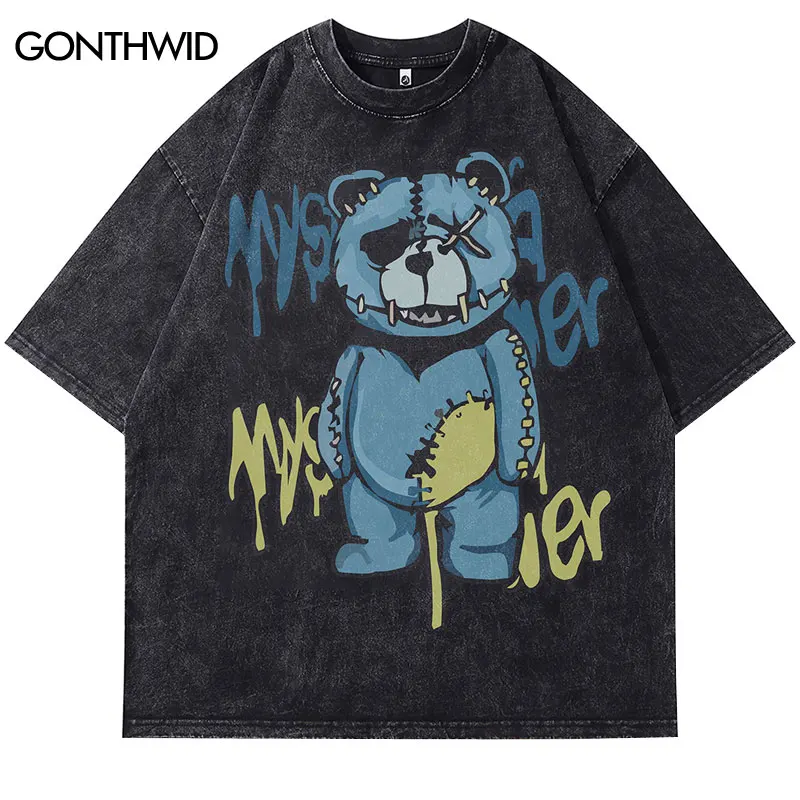 Футболка мужская черная в стиле хип-хоп уличная одежда винтажная мультяшная