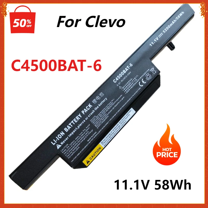 C4500BAT-6 C4500BAT 6 Аккумулятор для ноутбука Clevo C4500 C4500Q 5200 мАч BAT-B5105M C4100 58WH ячеек