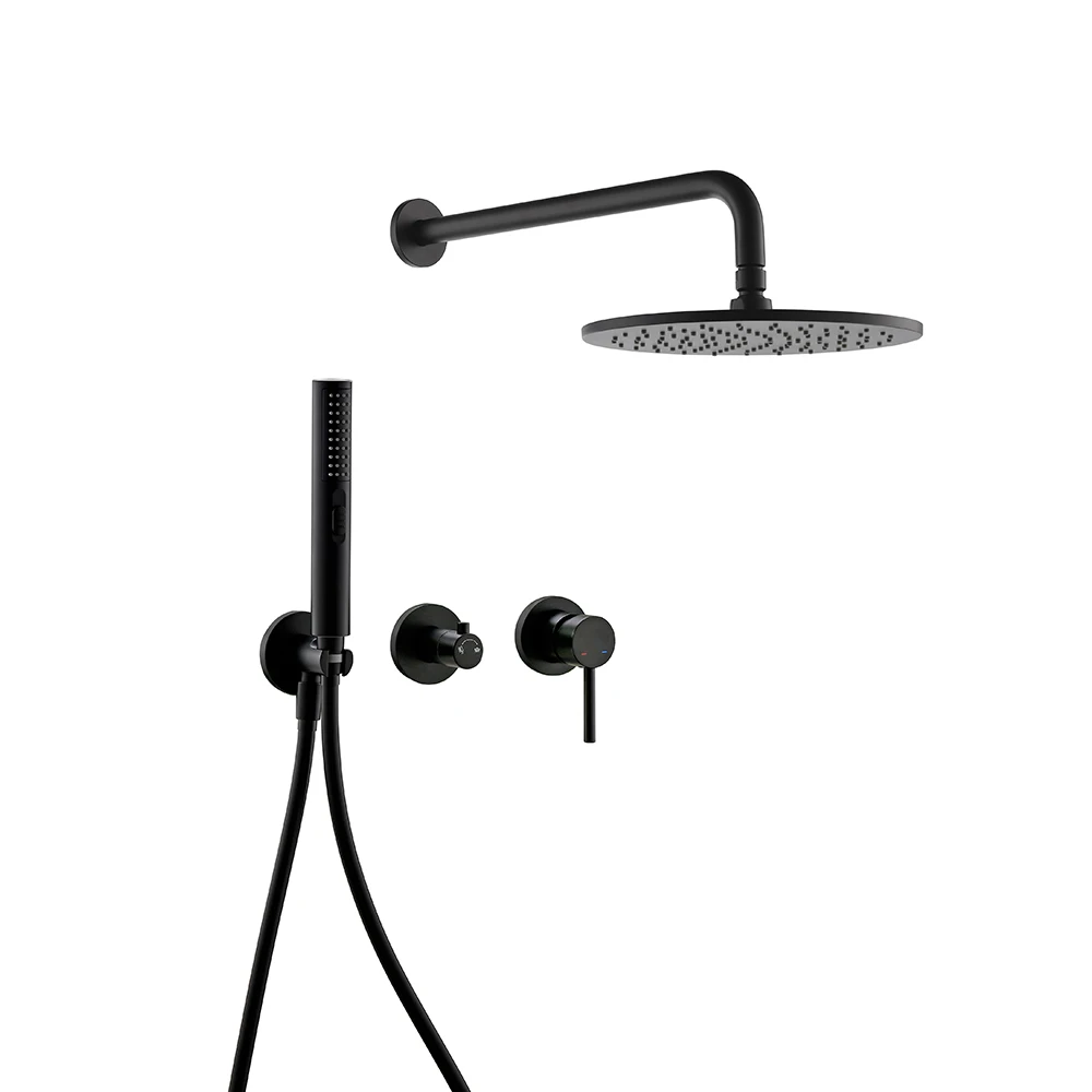 Bathroom Shower System Rainfall Shower Faucet Set Black Mixer Tap Luxury Matt Hot Cold With Brass Diverter High Pressure