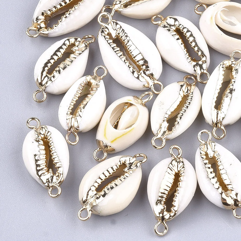 

50pcs Electroplate Cowrie Shell Pendants Shell Charms Links Connectors With Iron Findings For Necklace Bracelet Jewelry Making