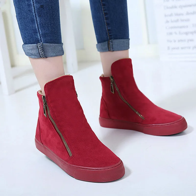 

Женские ботильоны на молнии, зимние ботинки из флока на платформе, плюшевые кроссовки, повседневная обувь на плоской подошве, Прямая постав...