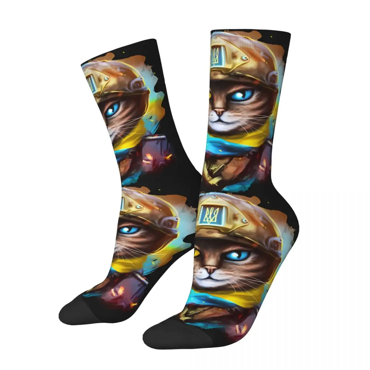 Носки с котом и украинским солдатиком носки до середины икры 3D-принтом для