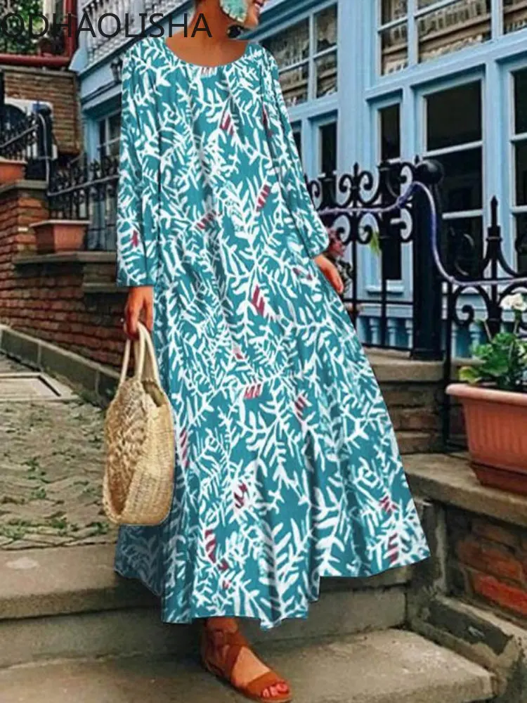 

Новинка лета 2023, повседневное свободное женское платье с длинным рукавом и принтом, уличная одежда, женская одежда, пикантные элегантные женские платья в стиле ретро