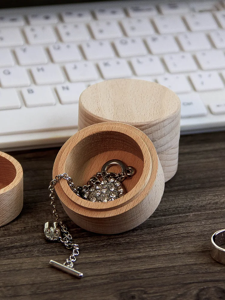

Elm ring box small box wooden gift packaging wood with lid round jewelry wooden box storage gift