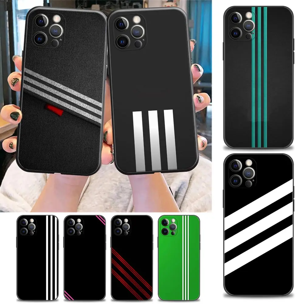 

Fashion Brand Stripes AD Phone Case for iPhone 11 12 13 Pro Max 7 8 SE XR XS Max 5 5s 6 6s Plus Black Soft Case Cover
