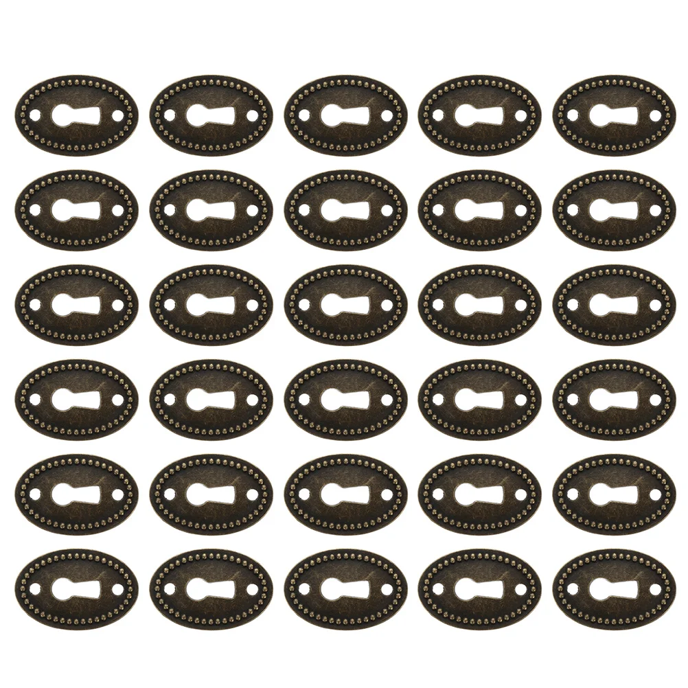 

30 Pcs Drawer Piece Keyhole Cover Insert Brass Finish Vanity Decor Oval Stamped Plate Covers