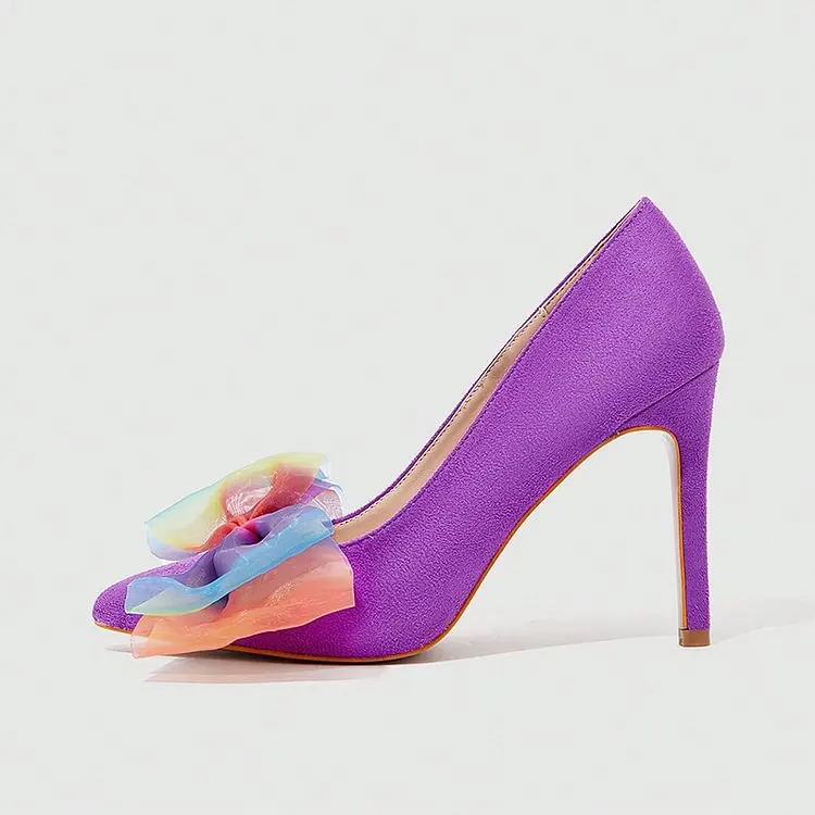 

Elegant Purple Stiletto Heels Women'S Pointed Toe Suede Pumps Multicolor Bow Shoes https://www.fsjshoes.com/collections/new-arr