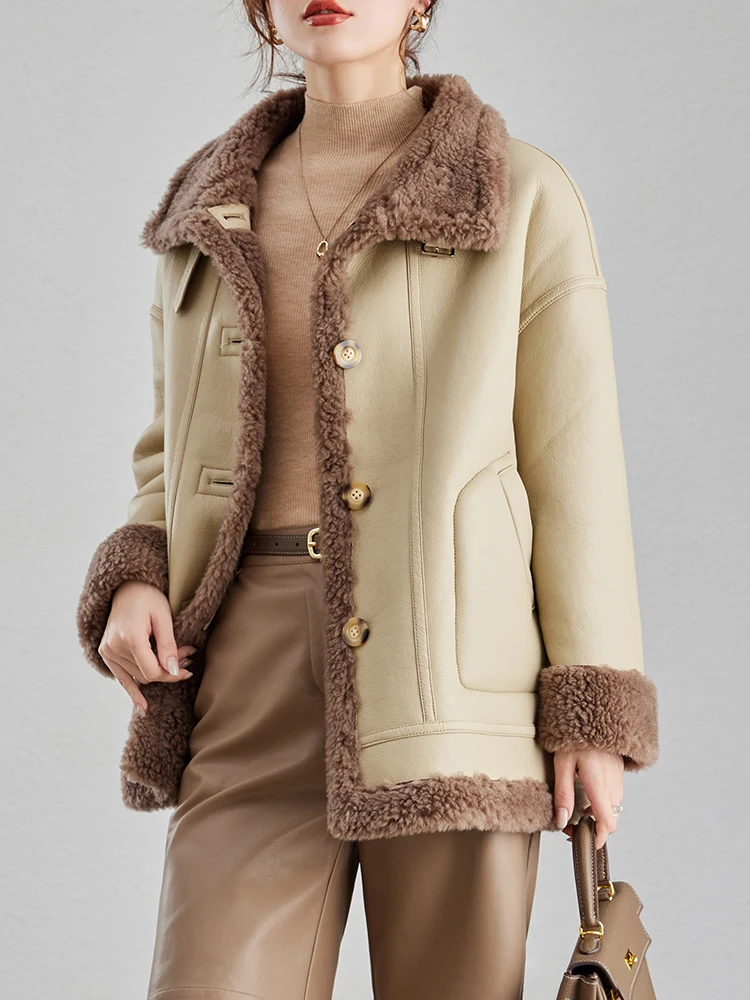 Elegant Socialite Lamb Wool Fur Outerwear 2024 Winter New Double-sided Wear Loose Sheep Shearing Integrated Women