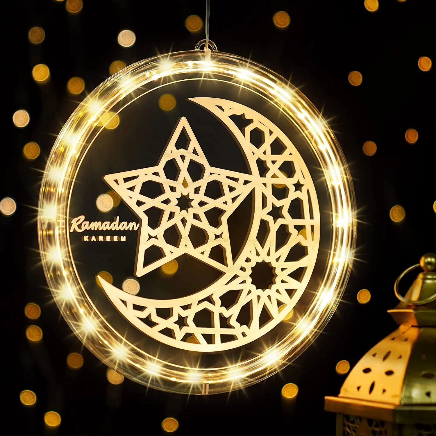

Новый светодиодный деревянный кулон Eid Mubarak, табличка, луна, звезда, Рамадан, украшение, мусульманский декор, кулон, кулон, мусульманское собы...