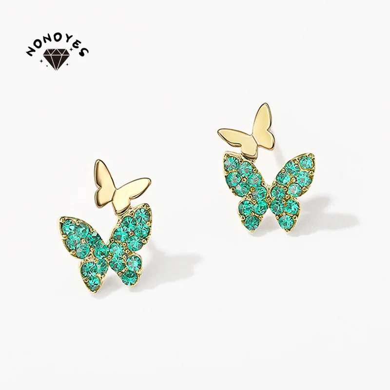 

Delicate Multicolor Butterfly Earrings Inlaid Green Pink Cubic Zirconia Stud Earrings Women Fashion Jewelry Bridal Wedding Gift