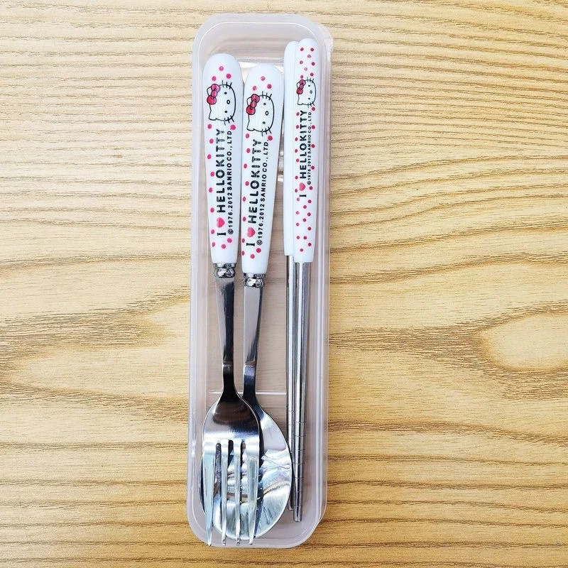 Miniso Hello Kitty Kuromi Cinnamoroll Pochacco мультфильм вилка ложка дорожный портативный набор