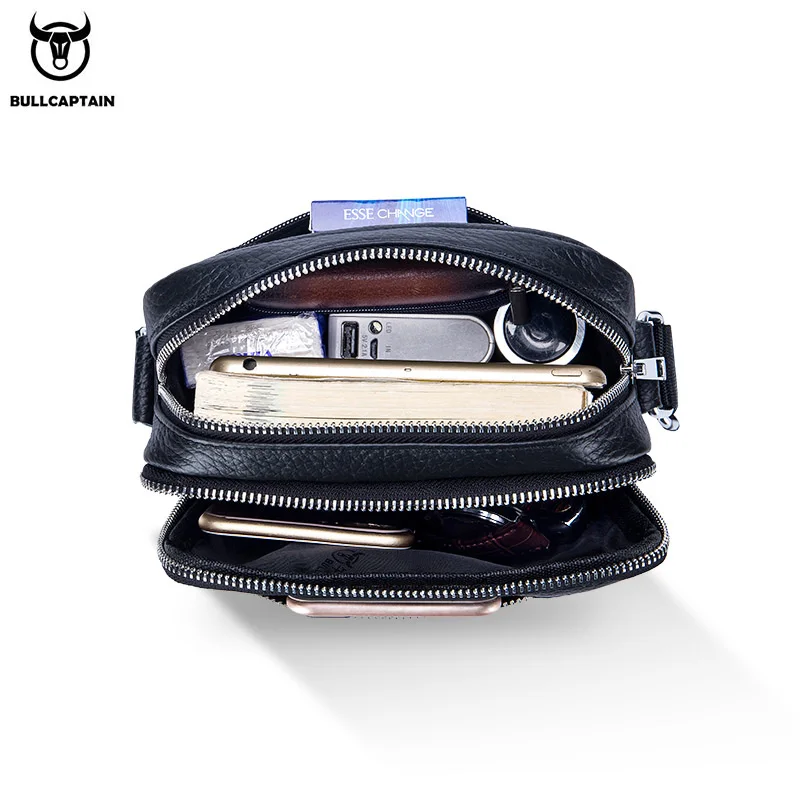 BULLCAPTAIN Men Genuine Leather Shoulder Bags Business Casual Vertical section  Top layer cowhide small satchel