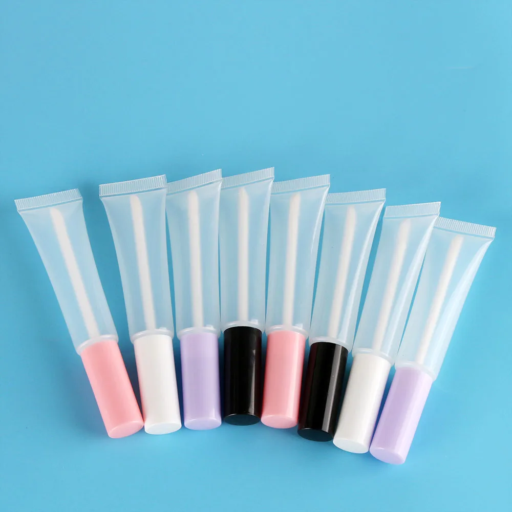 Envase transparente con pincel para labios, envase de 50/100 piezas, 15Ml, tubo de compresión, lápiz labial, brillo de labios, etiqueta privada personalizada