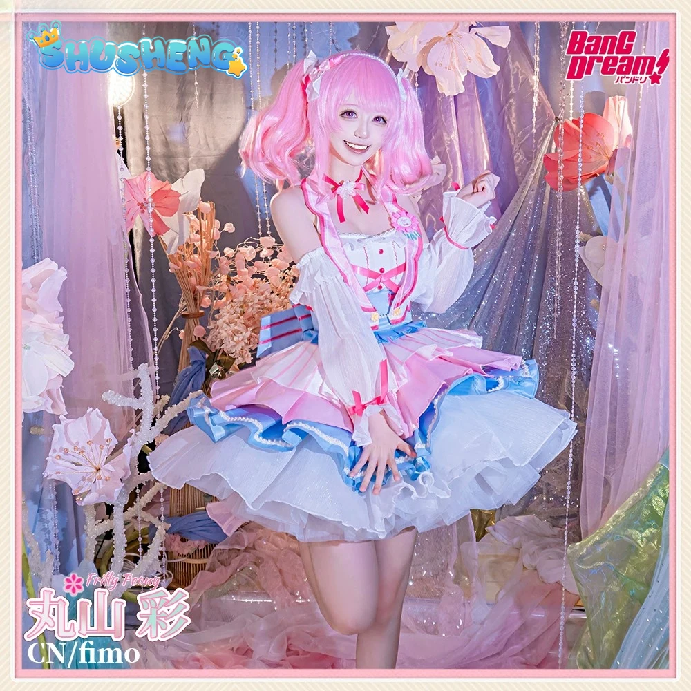 Фото Костюм для косплея Maruyama Aya Pink Lolita BanG Dream, женский милый праздничный наряд, аниме-одежда, униформа для Хэллоуина и карнавала №1
