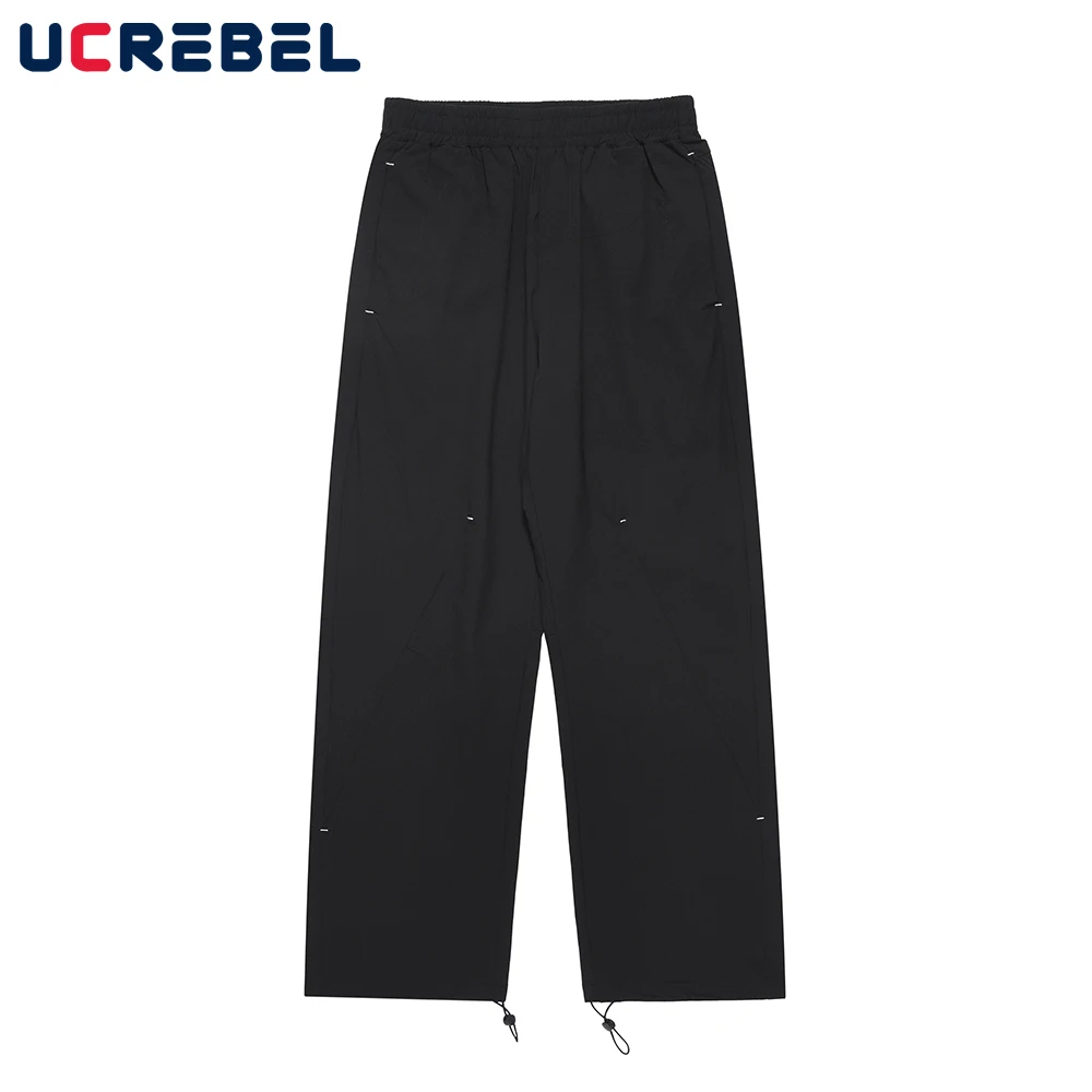 

Solid Color Casual Trousers Mens Elastic Waist Wide Leg Pants Streetwear Bottom Drawstring Loose Straight-leg Pants Men