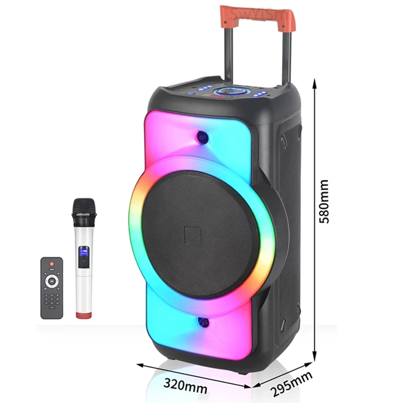 

1500 Вт высокомощный 12-дюймовый Bluetooth-динамик для улицы, портативный беспроводной сабвуфер для караоке с EQ-цветом, яркий цвет, искусственный микрофон, FM