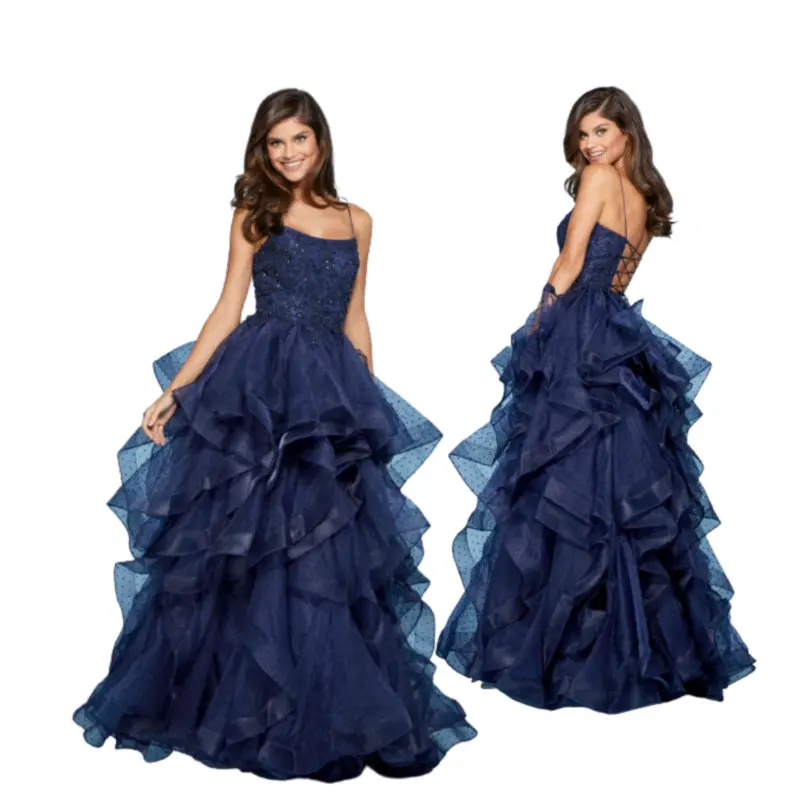 

Сказочное бальное платье в горошек с глубоким круглым вырезом и шнуровкой сзади SH-084