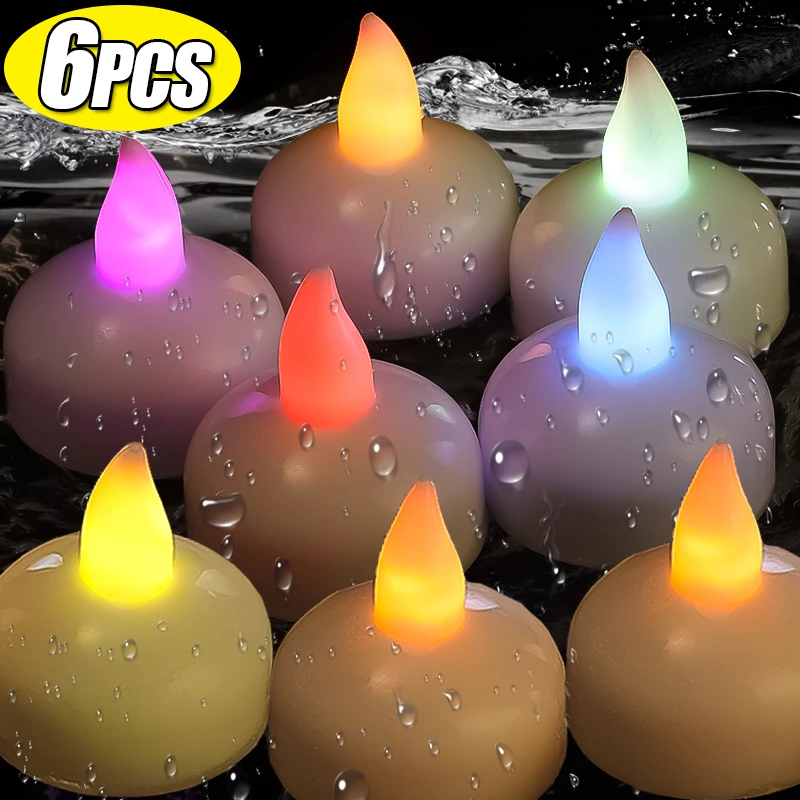 

LED Floating Candle Flameless Flickering Electronic Candles Battery Powered Floating Water Tealight Wedding Party Decor Lamps