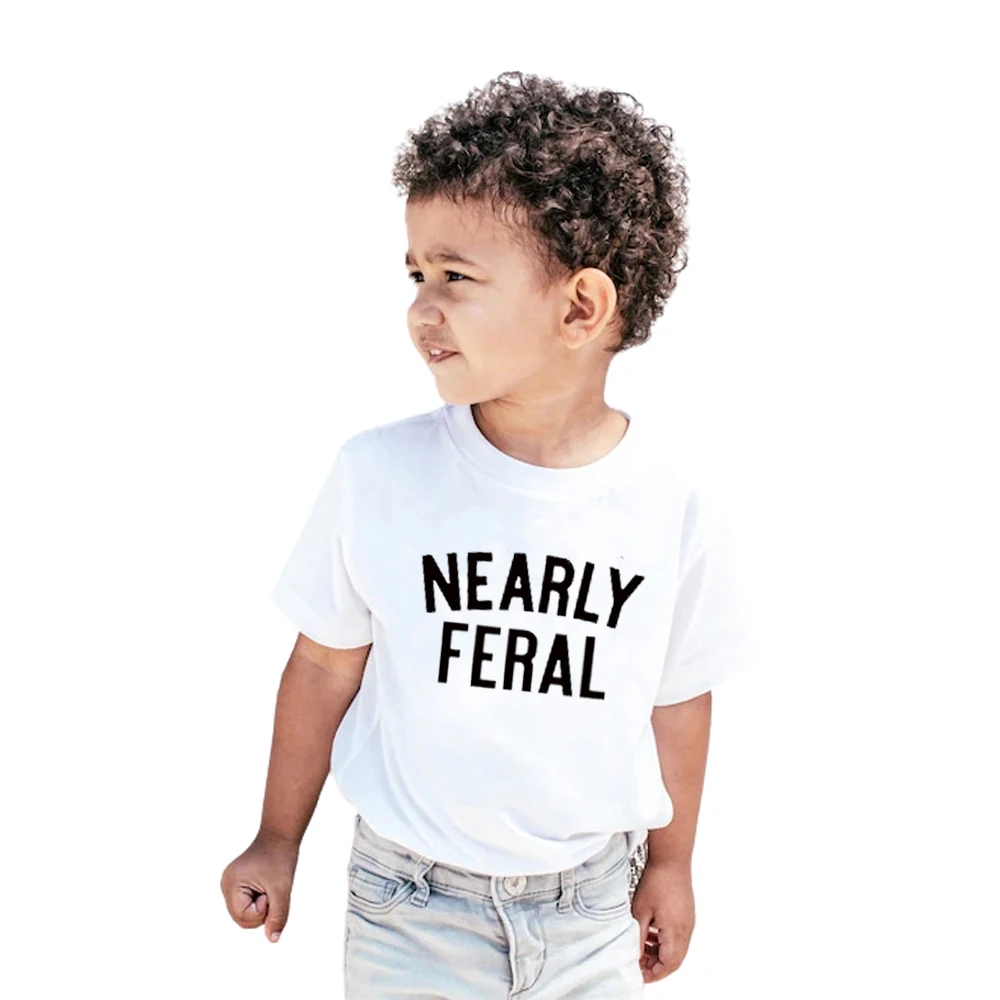 Nearly Feral Baby and Kids Tee Funny Organic Cotton Graphic Tees for Wild Little Ones  Feral Kids T-Shirt in Natural t shirt