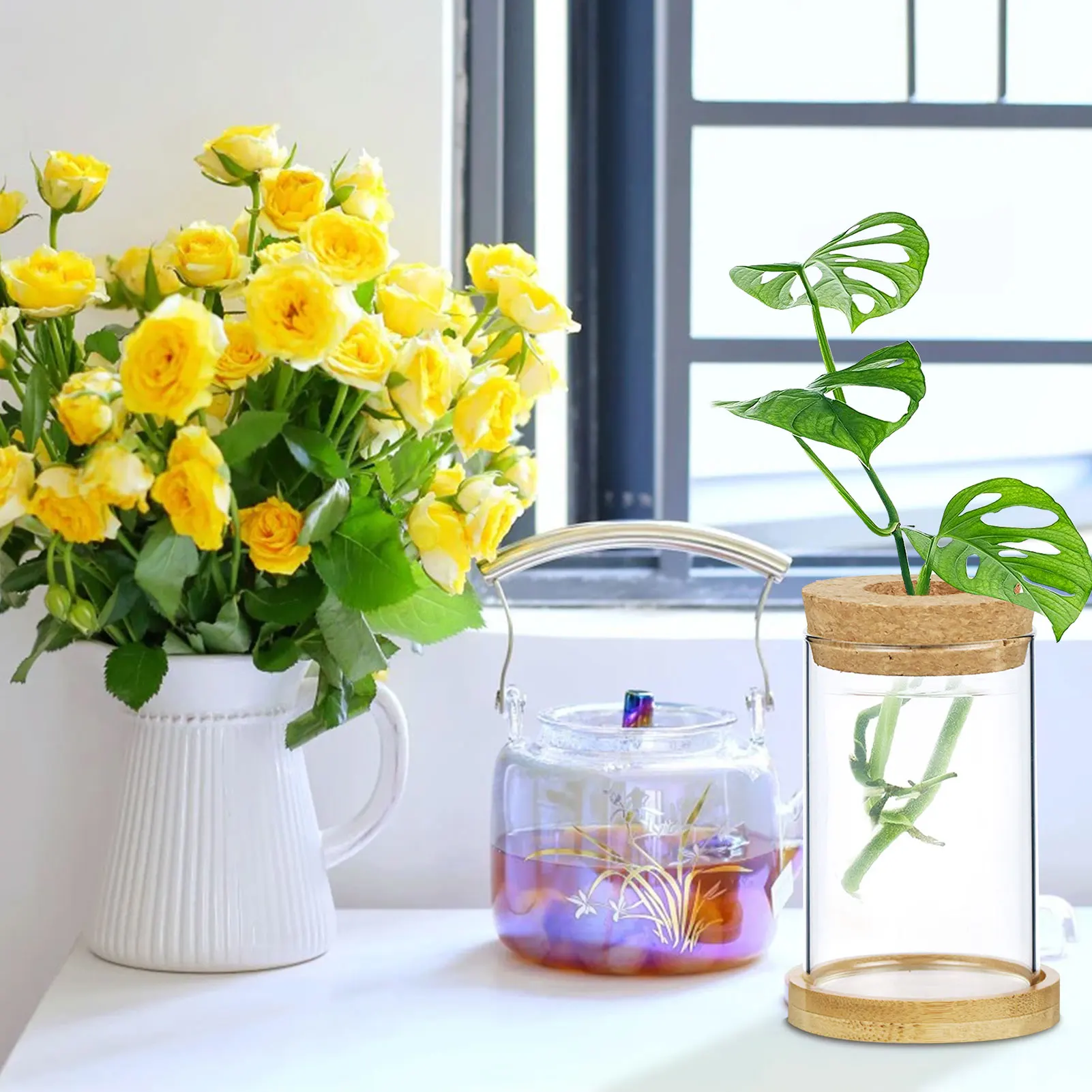 

1PC Transparent Hydroponic Flower Pot Glass Soilless Planting Potted Hydroponics Office Eco Bottle Home Vase Decor