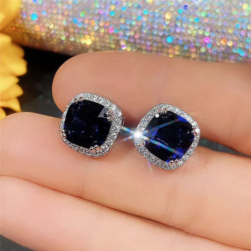 

2022 New Fashion Square Royal Blue Zircon Earrings Inlaid with White Cubic Zirconia Luxury Fashion Women's Jewelry Accessories