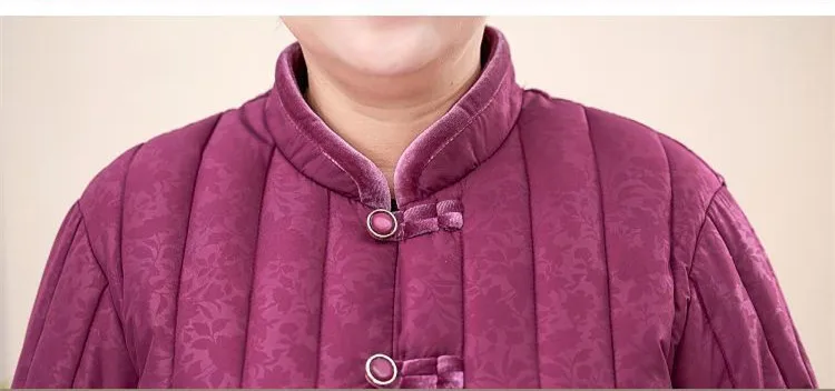 Fdfklak Vintage Style Grandma Short Cotton Padded Jacket New Buttons Velvet Warm Female Parkas Middle Aged Mother Winter Coat enlarge