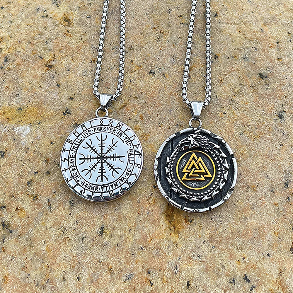 

Vintage Valknut Viking Necklace Men Norse Odin Stainless Steel Viking Ouroboros Pendant Necklace Amulet Jewelry Gift Wholesale