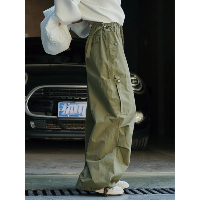 Spring New Street Casual Pocket Women Cargo Pants High Waist Wide Leg Loose Thin Casual Trousers 