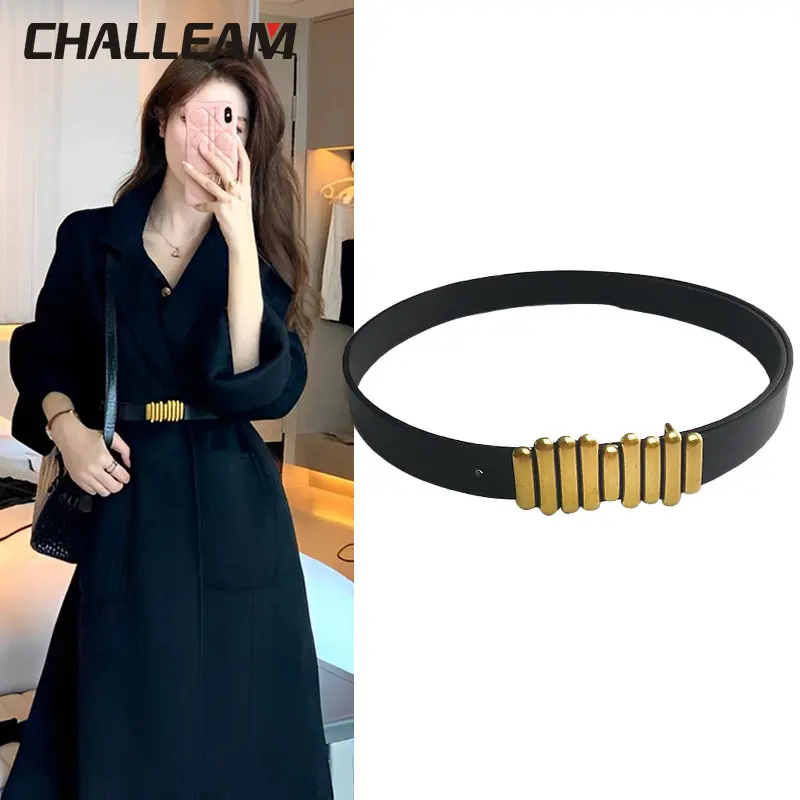 

Women PU Leather Belt Female Black Vintage Smooth Buckle Jeans Pants Belts Fashion Retro Luxury Brand Ladies Waist Strap 283