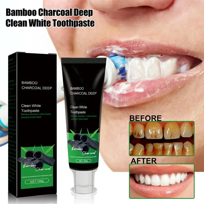 

100g Bamboo Charcoal Black Toothpaste Deep Clean Mint Flavor Teeth Whitening Bad Breath Stains Care Beauty Health Maquiagem