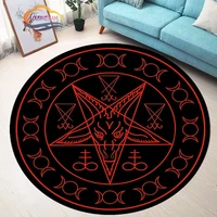 satanic goat round rug pentagram symbol rug sheep head demon baphomet supernatural carpet%ef%bc%8csatanism religious belief black mat