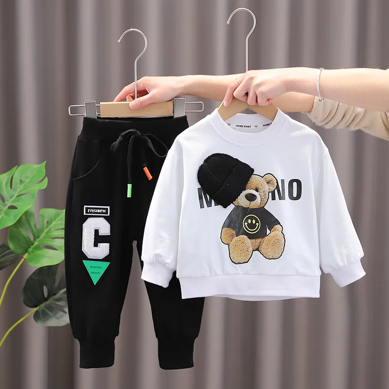 

New Spring Autumn Baby Boys Girls Children Clothes Cartoon Bear Hoodie Pants 2Pcs/Sets Kids Cotton Top Quality Casual Tracksuit