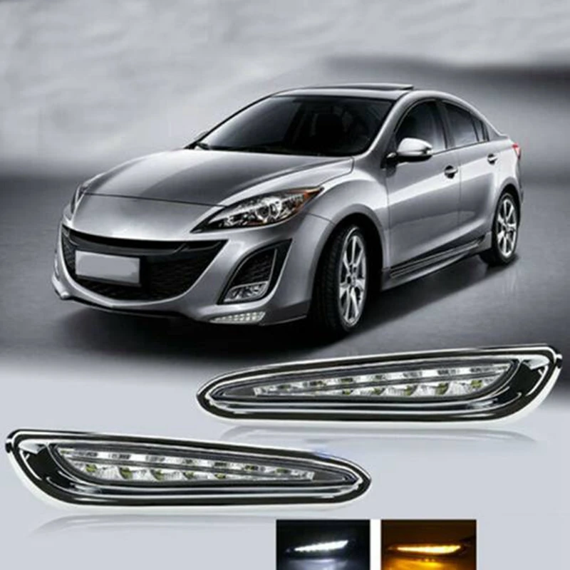 Передний бампер автомобиля дневные ходовые огни белый и желтый указатель