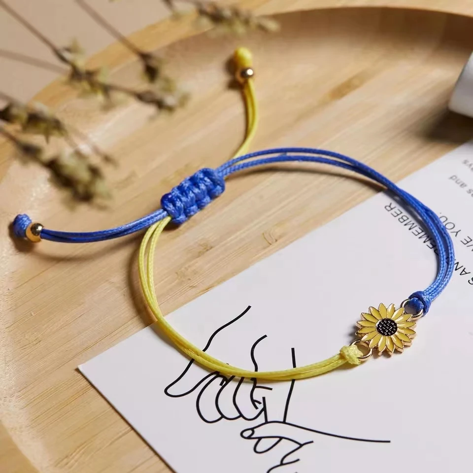

Fashion Daisy Bracelet Ukraine Sunflower Hand-woven Rope Charm Bracelets for Women Men Couple Bangle Jewelry Travel Party Wrist
