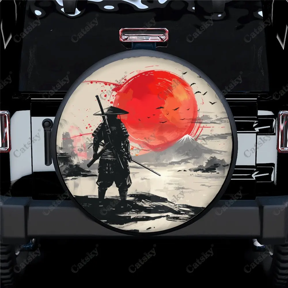 

Универсальный автомобильный чехол для запасного колеса Art Japanese Samurai, автомобильные аксессуары, чехол на колесо, защита для прицепа, внедорожника, грузовика, кемпера 14-17 дюймов