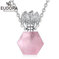 eudora natural pink crystal necklace angel wings girl hexagon aromatherapy bottle pendant fashion exquisite jewelry gift