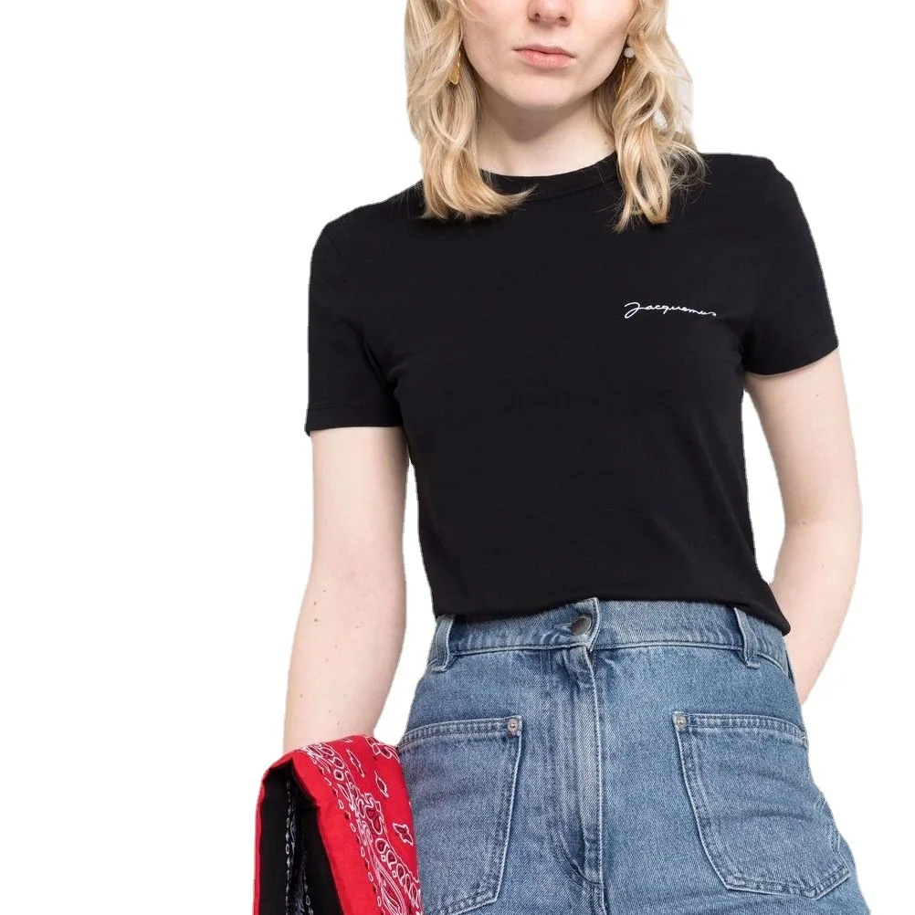 

Women T-shirt Basic Simple All-match Letter Short-sleeved Slim Black and White T-shirt