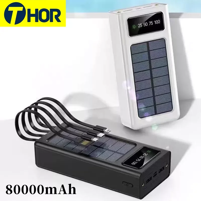 

NEW2023 80000mAh Solar Power Bank Big Capacity Phone Charging Powerbank External Battery Phone Fast Charger for Xiaomi IPhone Su