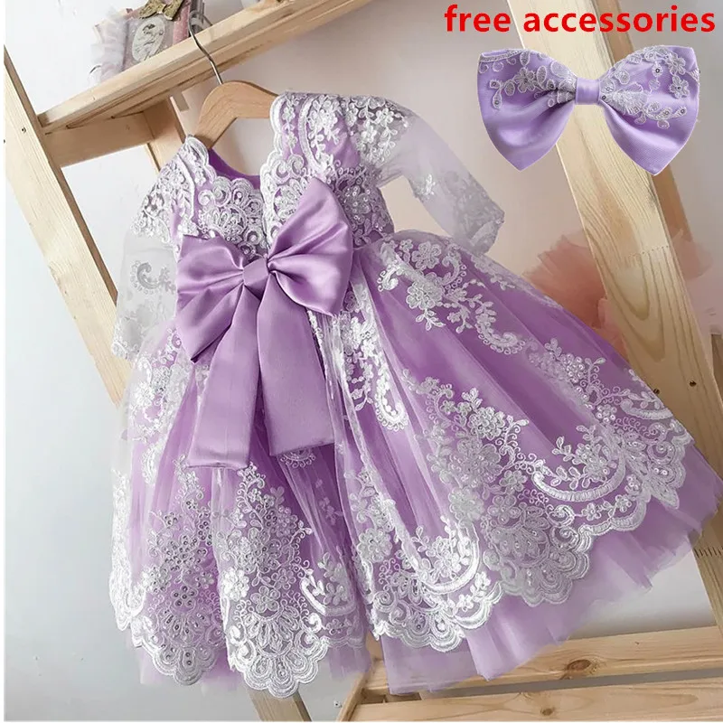 

0-2Y Baby Girl Party Dress Infant 1 Year Birthday Princess Clothes Newborn Baptism Lace Floral Costume Girls Full Sleeve Vestido