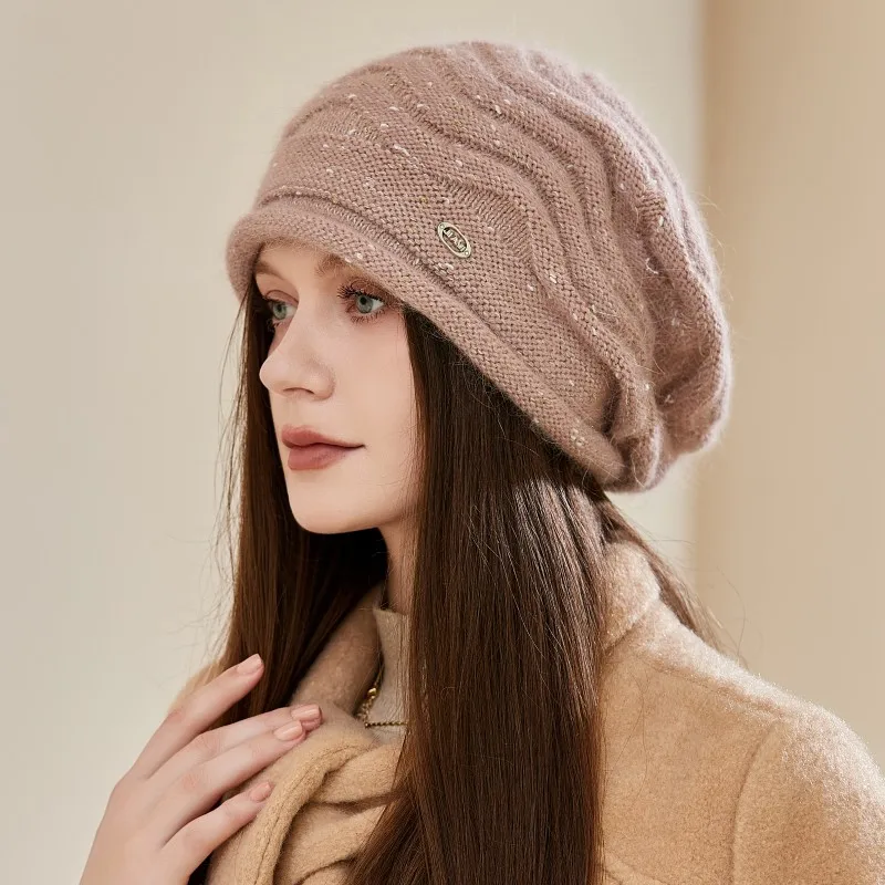 

New Fashion Mom Hat for Women Winter Knitted Hats Ladies Warm and Comfortable Knit Beanie Cap Solid Color Strip Loose Bonnets
