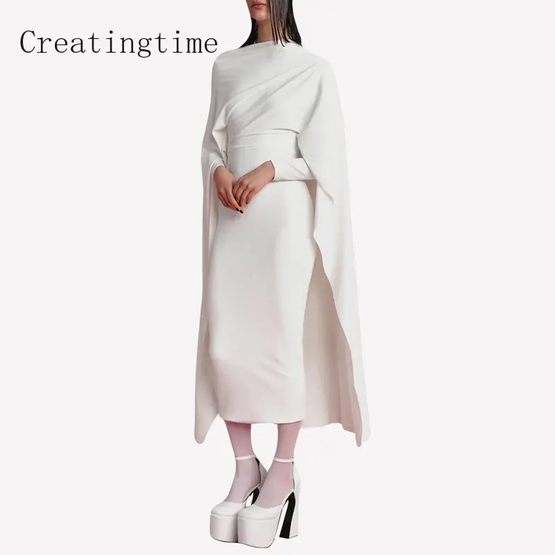 

Elegant Shawl Long Sleeve White Evening Dress Women's 2023 Spring Slim High Waist Temperament Fashion Female Party Dresses 1B272