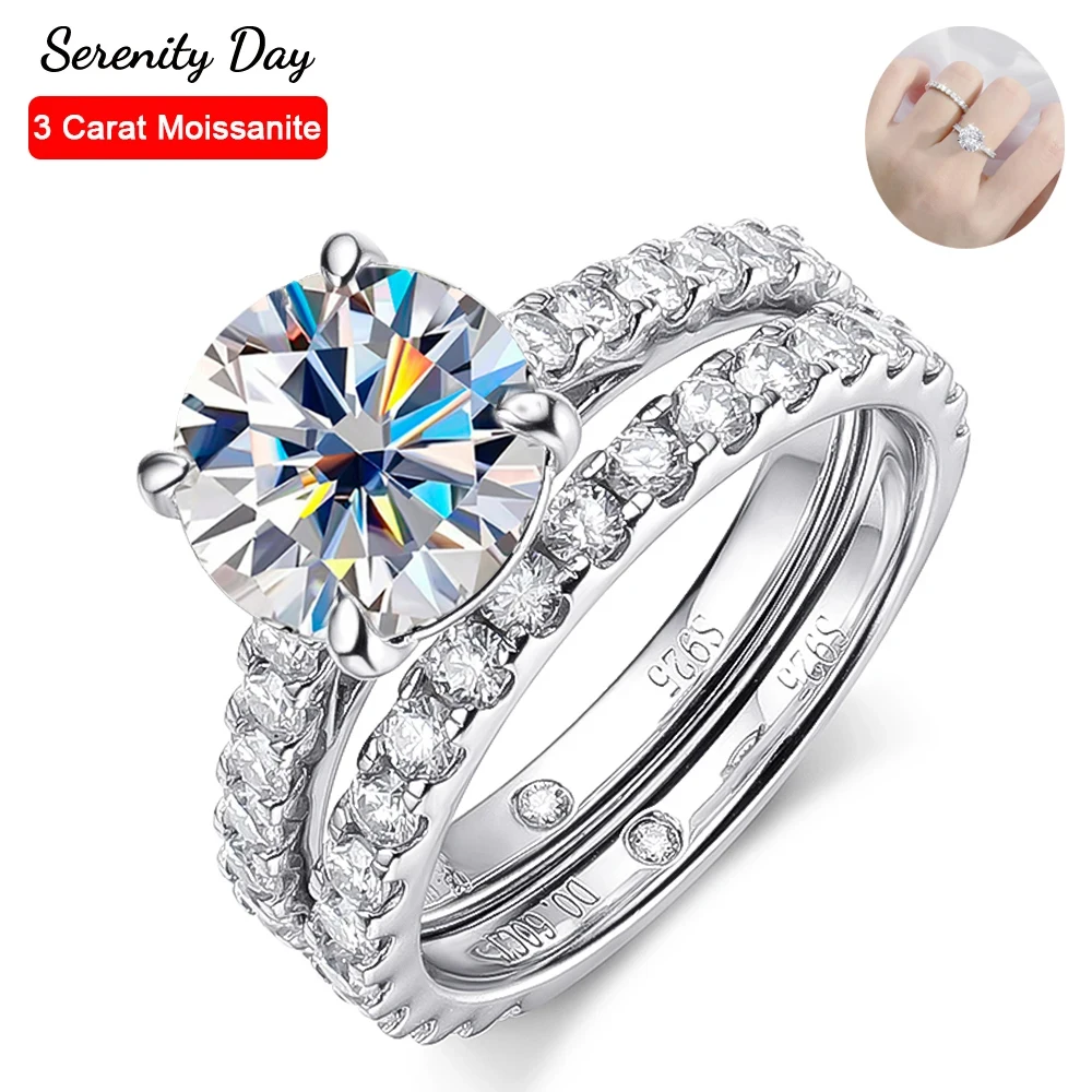 

Serenty Day Four Claw D Color 9mm 3 Carat Full Moissanite Row Rings Set For Women S925 Sterling Silver Band Plated 18K Wholesale