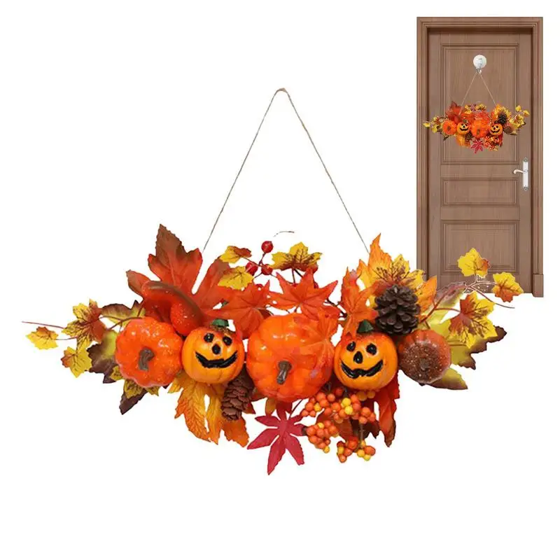 

Halloween Maple Pumpkin Pendant |Wooden Pumpkin Maple Leaf Hang Decoration Halloween Front Door Wreath Pendant For Home Decor