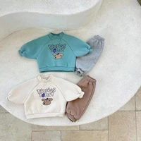 2022 autumn new boy toddler cartoon hoodie suit girl baby cute dog long sleeve topssolid pants set kid letter cotton shirt sets