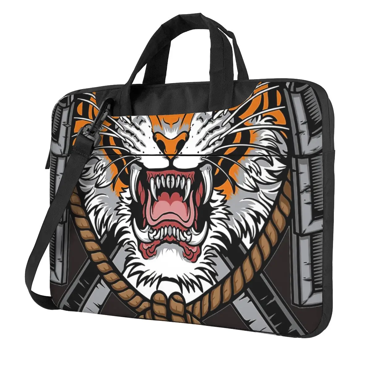 Samurai Tiger Under Red Sun Laptop Bag Case Protective Vintage Computer Bag Bicycle Crossbody Laptop Pouch